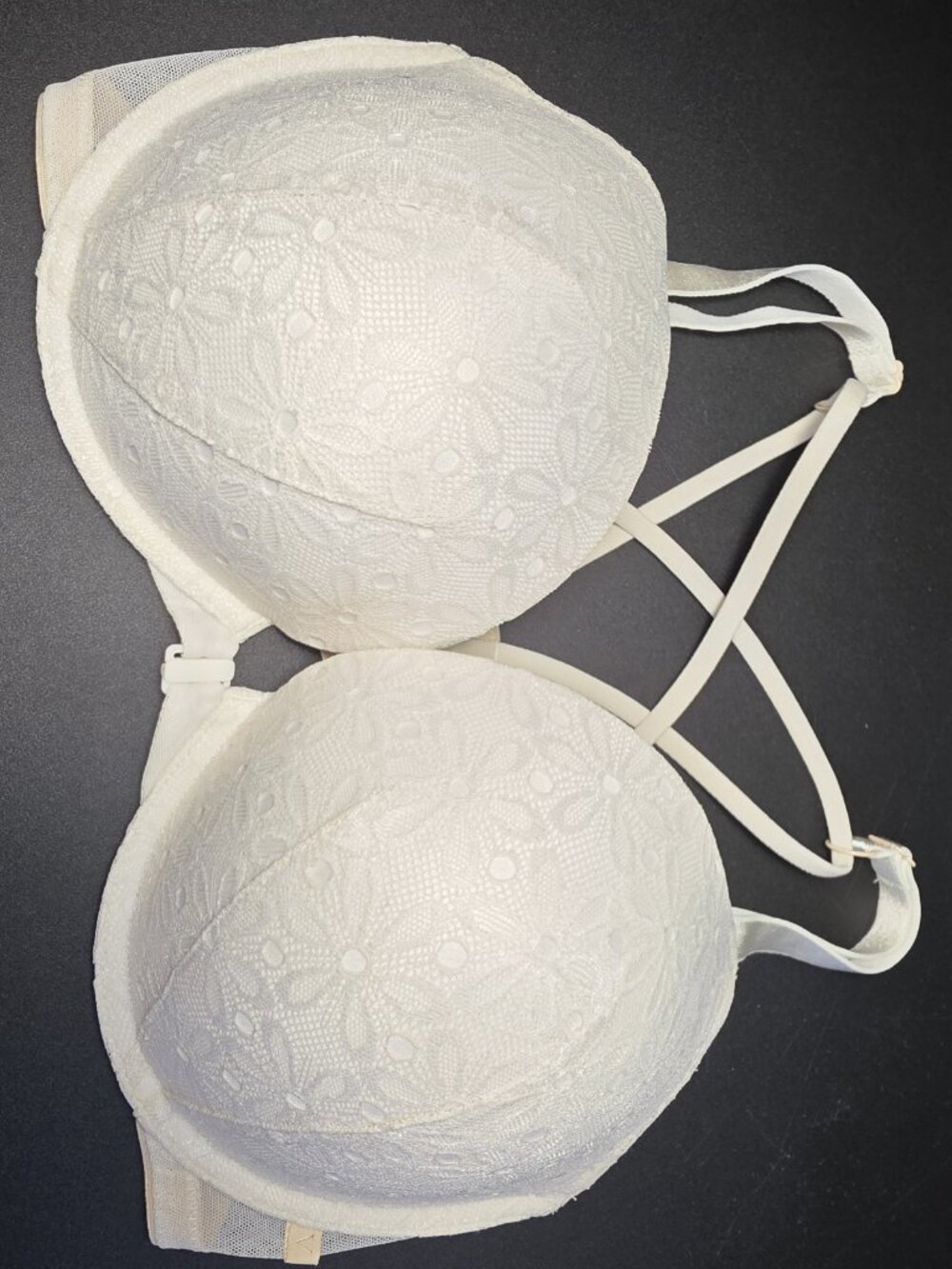 Victoria’s Secret White Lace Push Up Bra 36DD Strappy Back - Picture 3 of 8